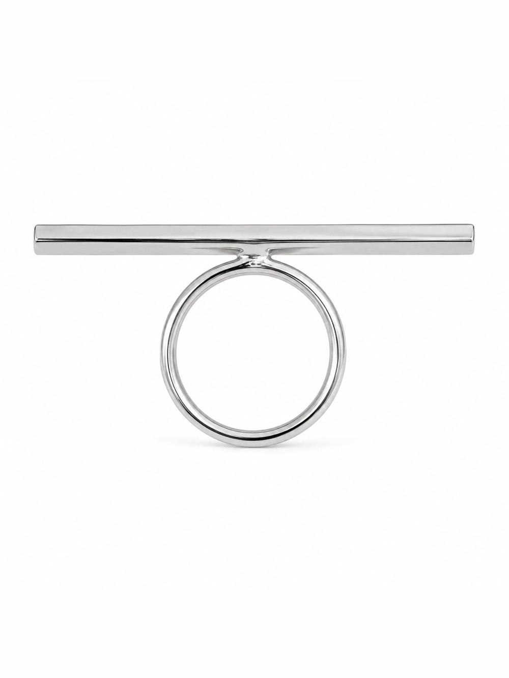 Silver Tone Statement Bar Ring 2” Bar Minimalist Geometric